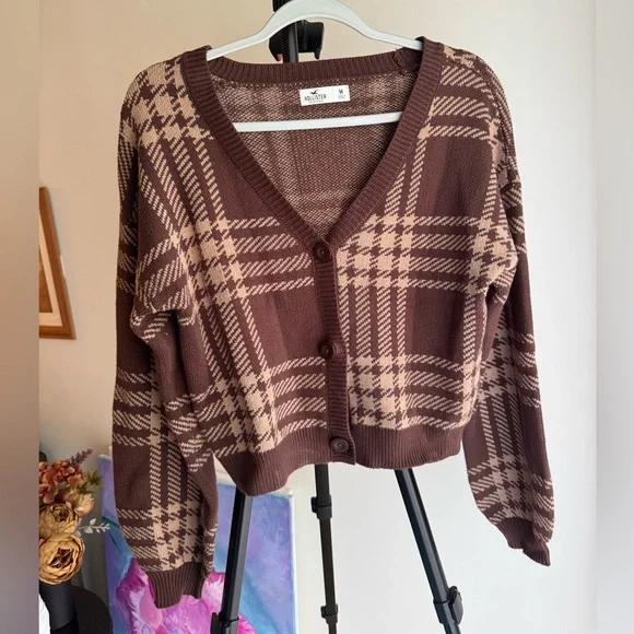 Hollister Brown Plaid Cardigan - Picture 1 of 4